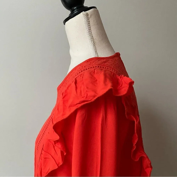 Jack BB Dakota Red Eyelet Ruffle Bell Sleeve Crop Top Small - Picture 10 of 14